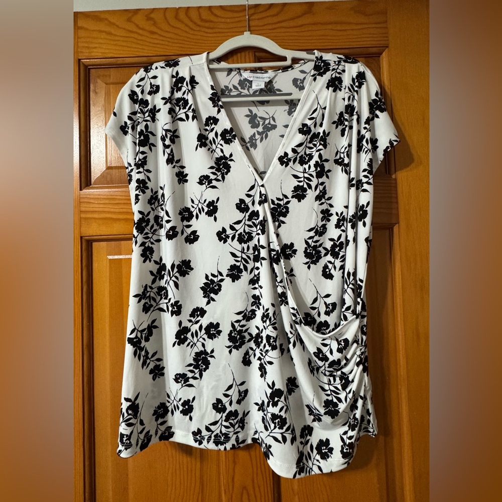 Liz Claiborne Black Floral Wrap Blouse